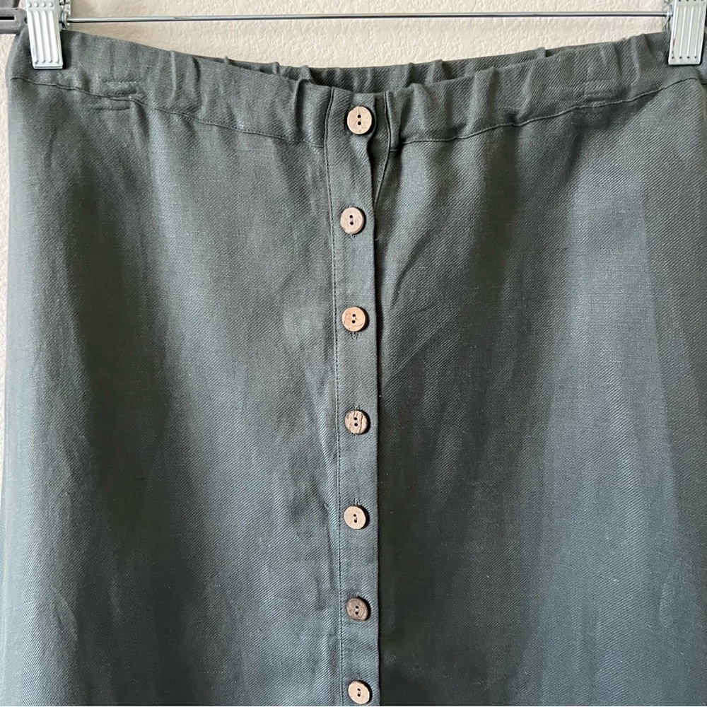NWT Chaser Linen Blend Button Front A-Line Midi Skirt Coastal Minimalist Medium - Picture 8 of 16